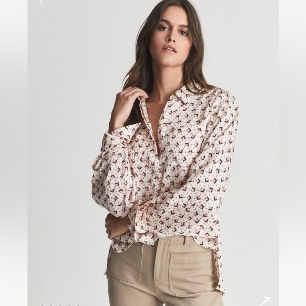 REISS Pia Geometric Printed Shirt Cream US 14